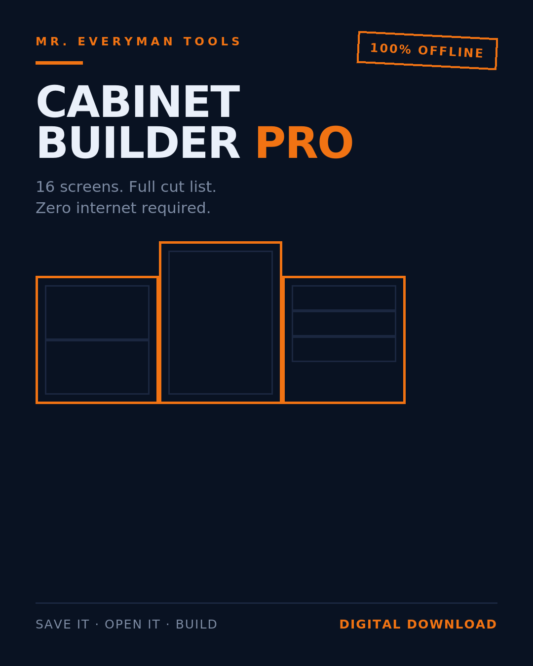 Cabinet Builder Pro — offline cabinet cut list calculator app