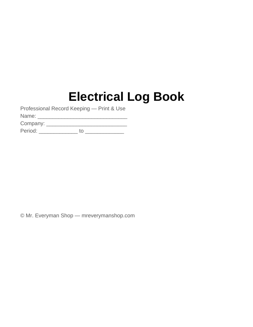 Electrical Maintenance & Test Log — Printable PDF