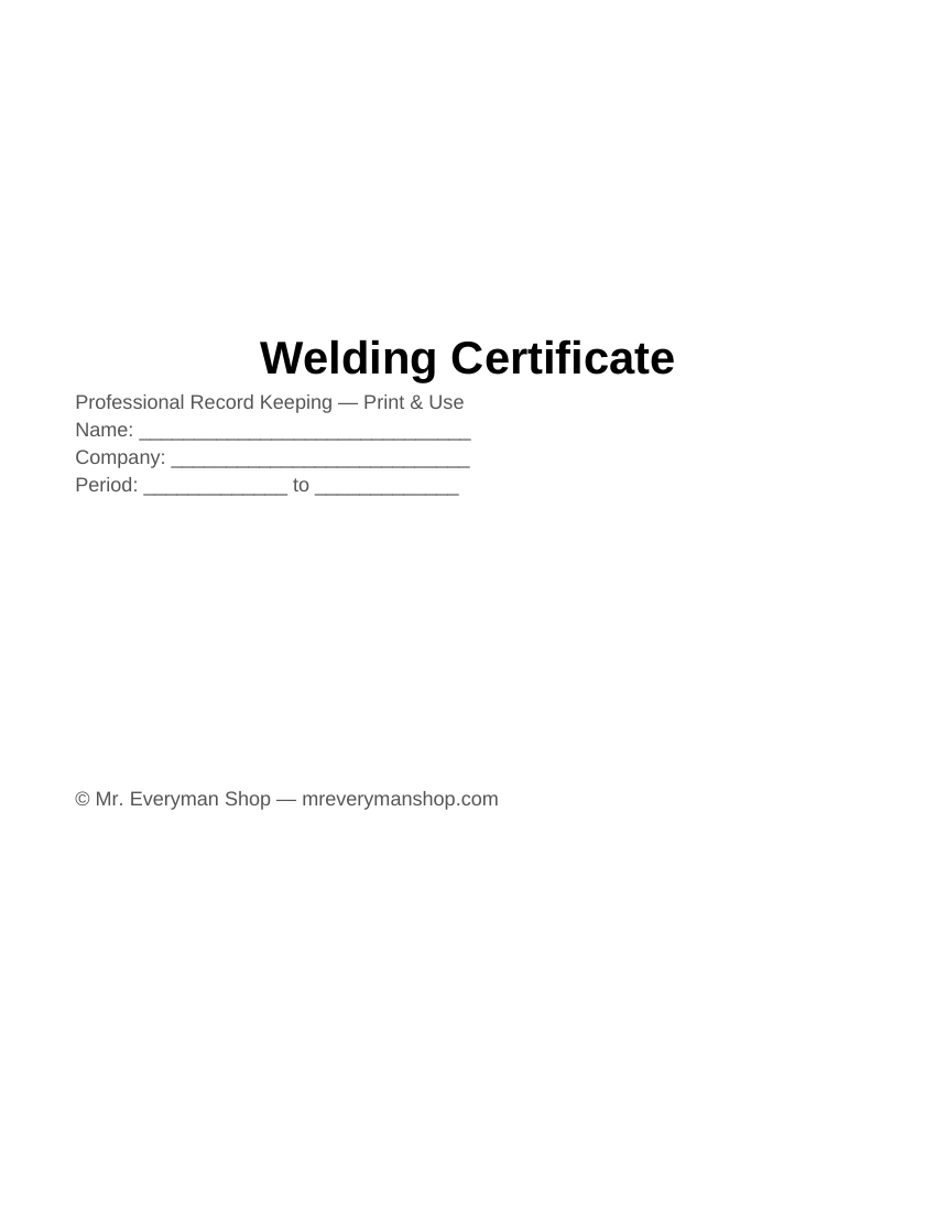 Welder Qualification Certificate & WPQ Record — Printable PDF