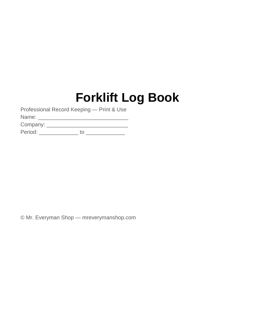 Forklift Daily Inspection Log — OSHA 1910.178 — Printable PDF
