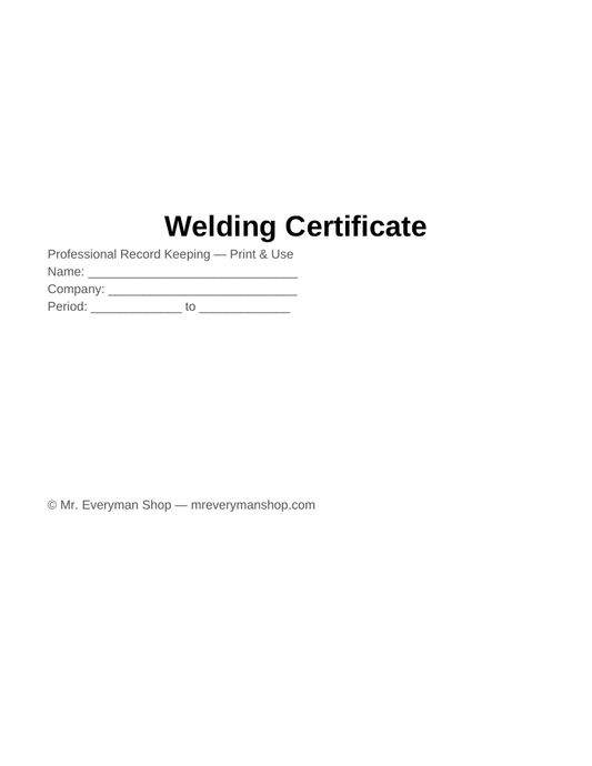 Welder Qualification Certificate & WPQ Record — Printable PDF